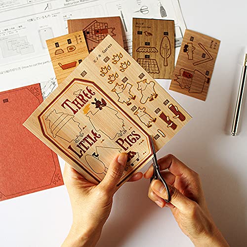 'KINOWA Wooden Art Kit Kiharie The Three Little Pigs Made in Japan KINOWA