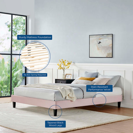 Reign Performance Velvet Twin Platform Bed Frame by Modway HouseOfZazla