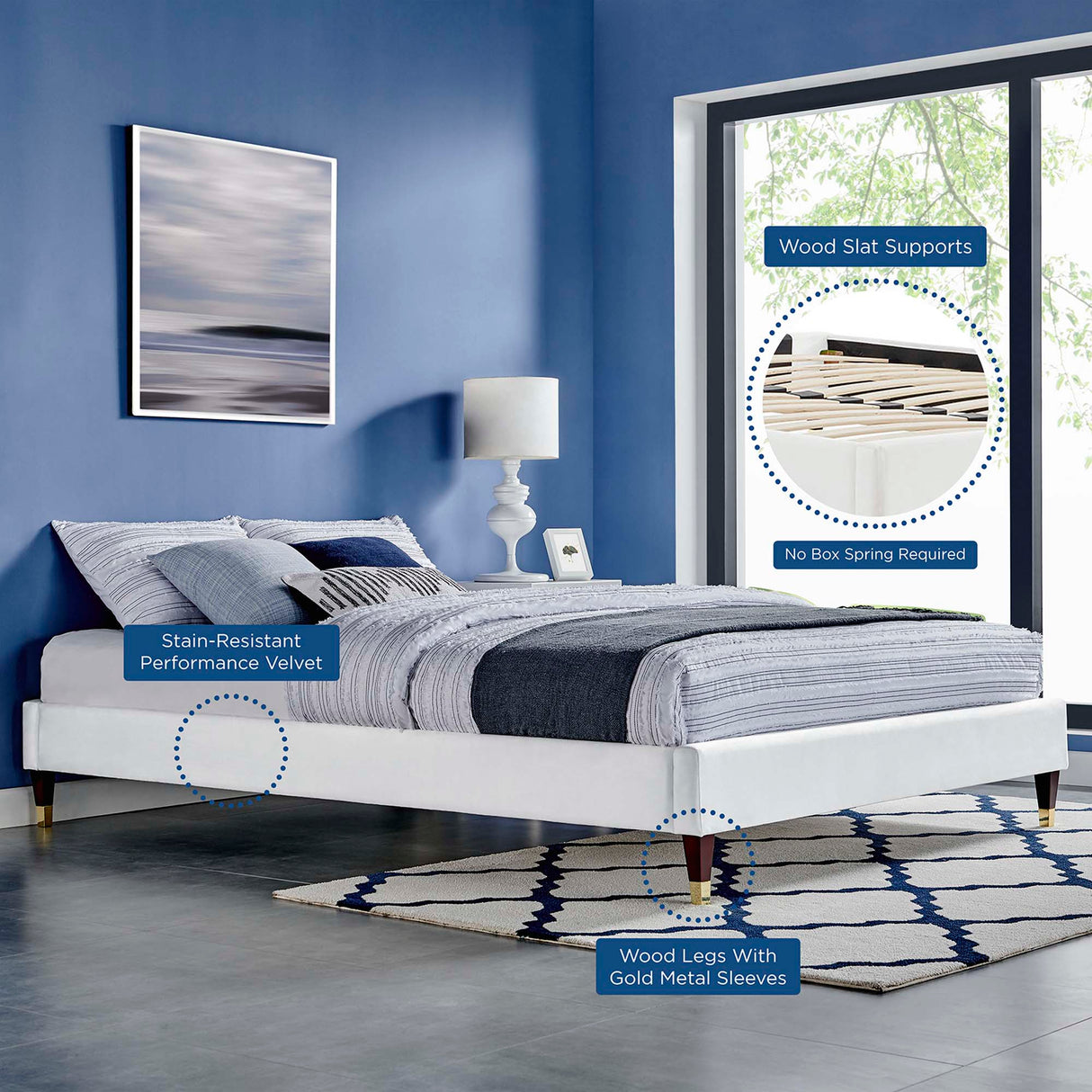 Harlow Performance Velvet Queen Platform Bed Frame by Modway