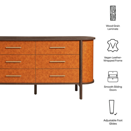 Coralie Curved 6-Drawer Vegan Leather Oval Dresser by Modway HouseOfZazla