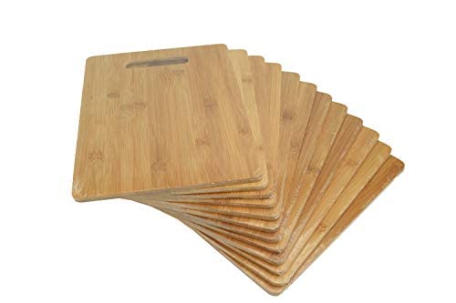 (Set of 12) 12"X9" Bulk Plain Bamboo Serving Tray, Platter, Cutting Board for Customized, Personalized Engraving Gifts (With Handle) Invisioncorp