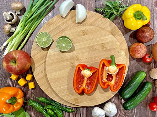 (Set of 6) 15" Round Bulk Plain Bamboo Cheese, Pizza Cutting Serving Board for Customized, Personalized Engraving Purpose, Wholesale Premium Bamboo Board Invisioncorp