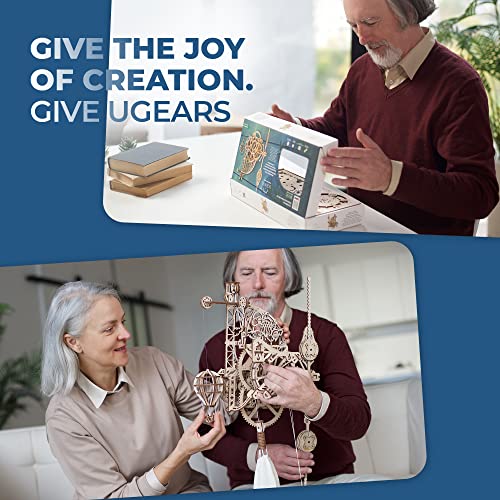 *UGEARS Aero Clock 3D Wooden 300+ pcs Puzzles for Adults Idea 3D Puzzle Clock to Build DIY Wooden Puzzle Mechanical Clock Kit - Wall Clock with UGEARS