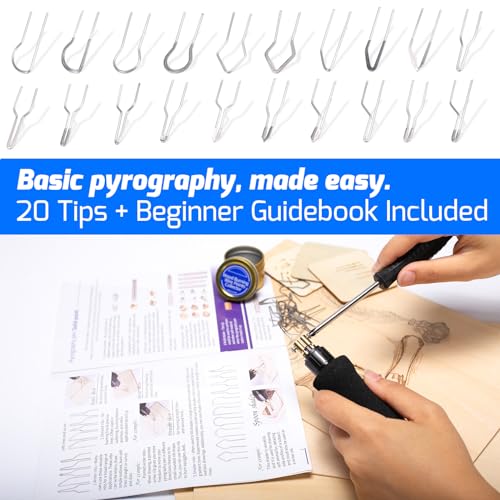 (WEP 939D-V Wood Burning Kit 250-750℃/482-1382℉Adjustable Wood Burning Tool with Detachable Pen, 20 Wood burner Tips, WoodBurning Pen Holder Suitable WEP