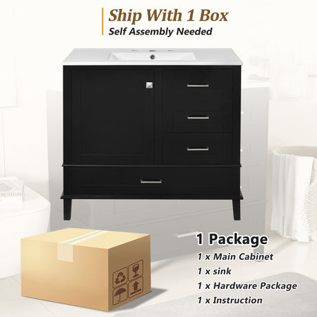 Bathroom Vanity, Modern Bathroom Cabinet With Sink Combo Set, Bathroom Storage Cabinet With A Soft Closing Door And 3 Drawers, Solid Wood Frame HouseOfZazla