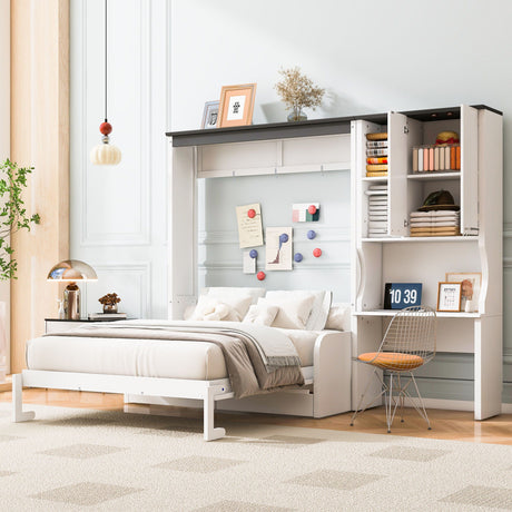 Multi Functional Murphy Bed With Sofa, Desk, And Storage Cabinet In, Full Size - White HouseOfZazla