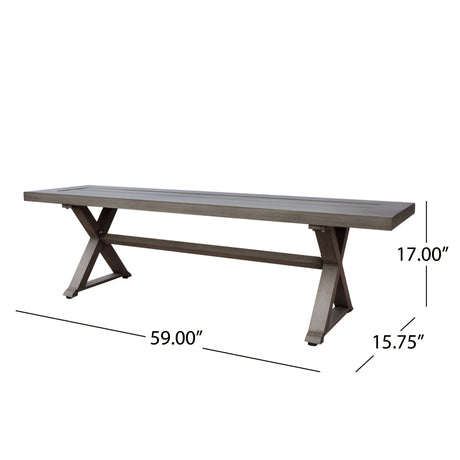 Modern Aluminum Outdoor Dining Bench With X Base - Dark Gray HouseOfZazla