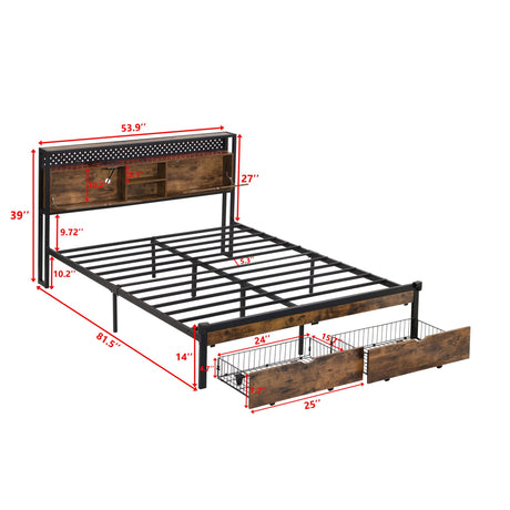 Modern Metal Platform Bed Frame with Wooden Headboard and Storage HouseOfZazla