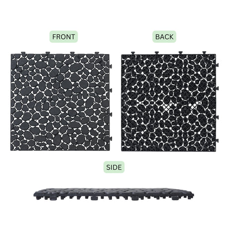 Interlocking Deck Tiles Plastic Waterproof Outdoor All Weather Anti-Slip Bathroom Shower Balcony Porch Strong Weight Capacity Upto 440 Lbs, Pebble Stone Pattern HouseOfZazla