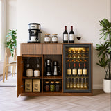 51" Fluted Bar Cabinet with Fridge Space and Wine Glass Rack