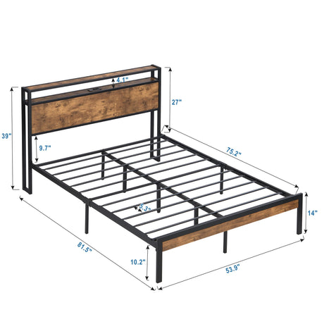 Platform Bed Frame With Wooden Headboard And Footboard, USB Liner HouseOfZazla
