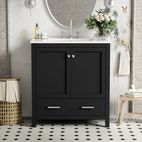 Bathroom Vanity With Single Sink, Combo Cabinet Undermount Sink, Bathroom Storage Cabinet With Two Doors And A Drawer, Soft Closing, Multifunctional Storage, Solid Wood Frame HouseOfZazla