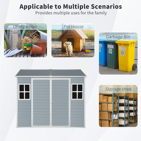 Resin Outdoor Storage Shed With Two - Window And Double - Door, Plastic Shed With Floor For Gargen, Patio, Yard, Lawn HouseOfZazla