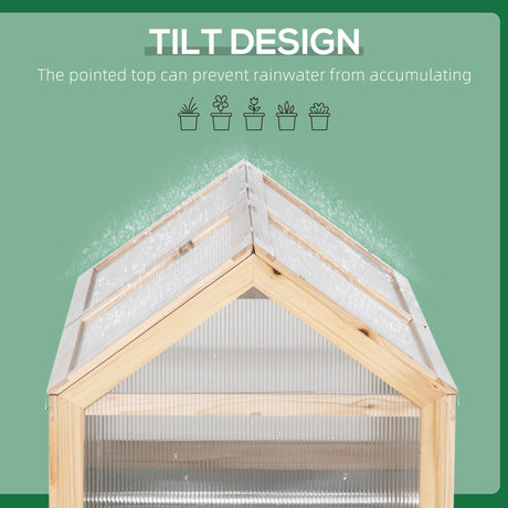 Outsunny - Raised Garden Bed With Polycarbonate Greenhouse, Wooden Garden Cold Frame Greenhouse, Flower Planter Protection, 48" x 24" x 32" - Natural HouseOfZazla