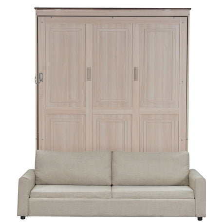Queen Size Murphy Bed With Sofa And LED - Beige HouseOfZazla