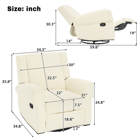 Manual Recliner Chair With Swivel Rocker Function, Dual Recline Angles HouseOfZazla