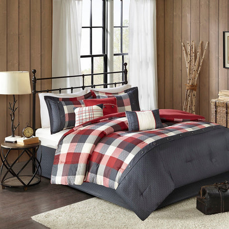 7 Piece Herringbone Comforter Set Red King HouseOfZazla