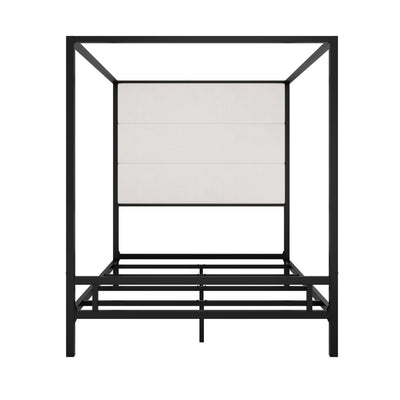Canopy Bed With Tall Upholstered Headboard, 4 Poster Frame