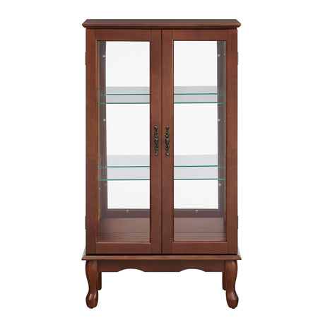 Curio Cabinet Lighted Curio Diapaly Cabinet With Adjustable Shelves And Mirrored Back Panel, Tempered Glass Doors (3 Tier), (E26 Light Bulb Not Included) HouseOfZazla