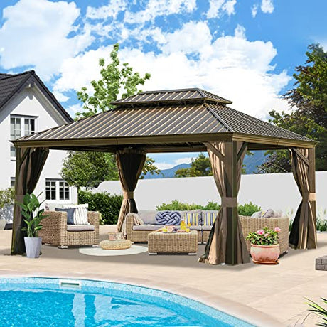 12' x 16' Hardtop Gazebo Outdoor Aluminum Gazebo with Double Canopy HouseOfZazla