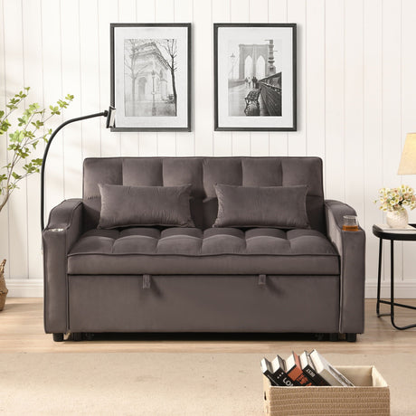 Modern Loveseat Futon Sofa With Pullout Bed, Adjustable Reclining Backrest, Toss Pillows HouseOfZazla
