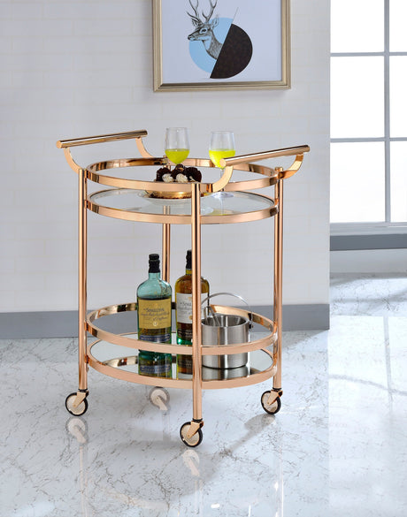 Lakelyn Clear Glass & Rose Gold Finish Serving Cart HouseOfZazla