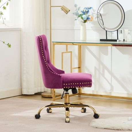 Office Chair Modern Velvet Upholstered Tufted Button (Purple) HouseOfZazla