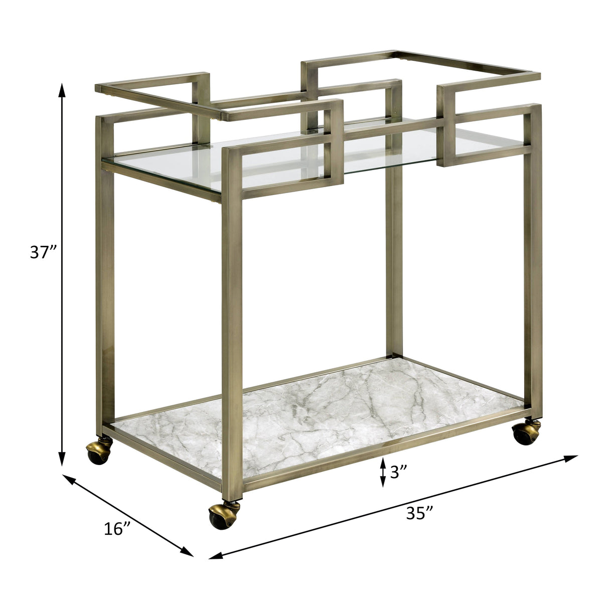 Neilo Clear Glass Faux Marble Top Serving Cart