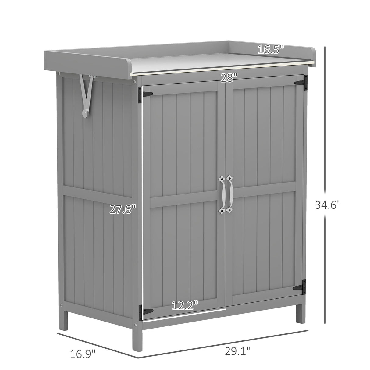 Wooden Potting Bench with 2 Doors and Outdoor Storage Cabinet