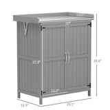Wooden Potting Bench with 2 Doors and Outdoor Storage Cabinet