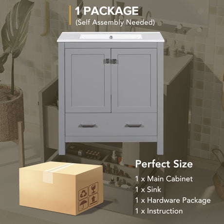 Bathroom Vanity With Single Sink, Combo Cabinet Undermount Sink, Bathroom Storage Cabinet With Two Doors And A Drawer, Soft Closing, Multifunctional Storage, Solid Wood Frame HouseOfZazla