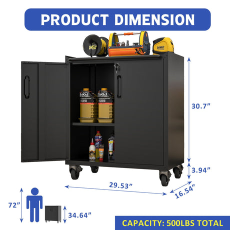 Heavy Duty Metal Garage Storage Cabinet With Wheels Sturdy Tool Organizer HouseOfZazla