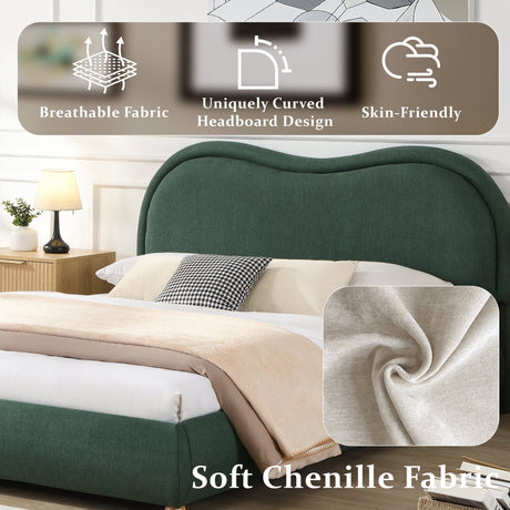 Queen Size Upholstered Platform Bed Frame with Rounded Corners Curved Headboard HouseOfZazla