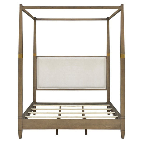 Queen Canopy Bed Frame With Upholstered Headboard - Brown HouseOfZazla