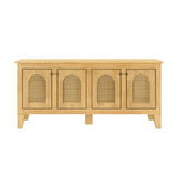 Lars Indoor Rattan Decorated Rubber Wood Dog Crate Cabinet