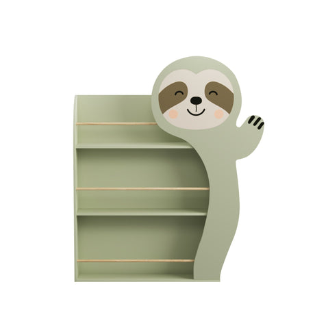 Sloth Bookshelf, Front Facing Toddler Book Display Rack With 3 Tiers, Cute Animal Design - Sage Green HouseOfZazla