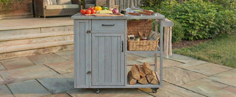 Outdoor Kitchen Island Fir Wood Prep Station with Stainless Steel Top HouseOfZazla