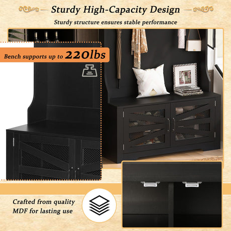 Entryway Bench With Coat Rack, 3 In 1 Design And Adjustable Shelves HouseOfZazla