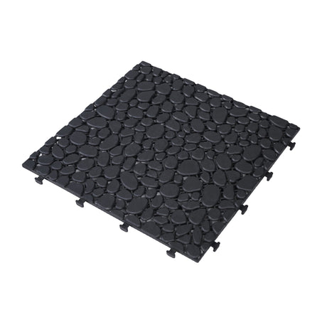 Interlocking Deck Tiles Plastic Waterproof Outdoor All Weather Anti-Slip Bathroom Shower Balcony Porch Strong Weight Capacity Upto 440 Lbs, Pebble Stone Pattern HouseOfZazla