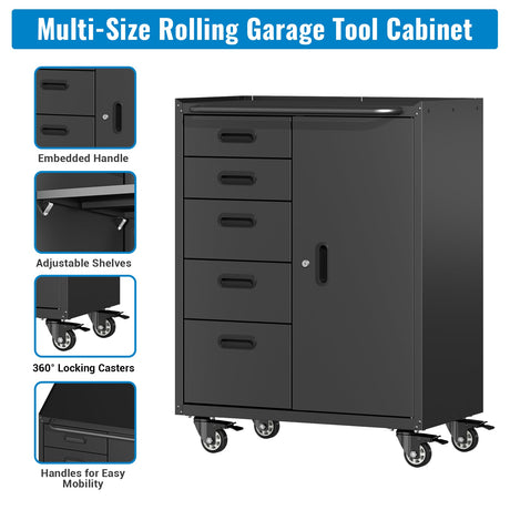 Metal Tool Garage Storage Cabinet with 5 Drawers and 1 Door HouseOfZazla