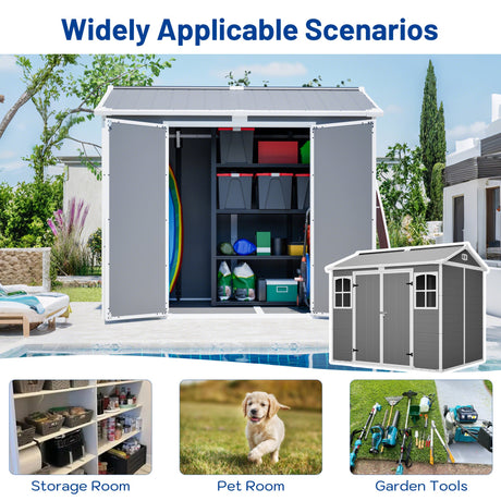 Plastic Utility Shed 8x6 ft with Floor – Lockable Storage Shed HouseOfZazla