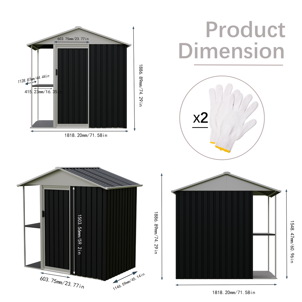 6 x 4 Ft Outdoor Storage Shed with Rack