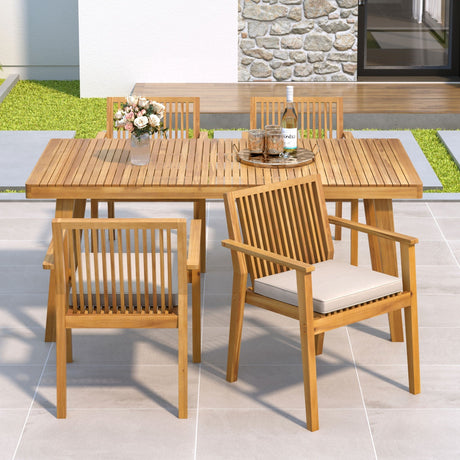 5 Piece Patio Furniture Set Acacia Wood Table And 4 Heavy Duty Cushioned Chairs HouseOfZazla