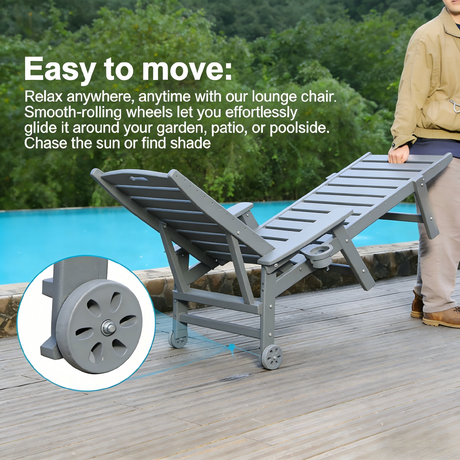 HDPE Chaise Lounge Chair Outdoor with Adjustable Backrest HouseOfZazla