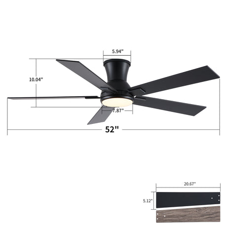 Low Profile Flush Mount Intergrated LED Ceiling Fan With Light And Reversible Quiet Motor HouseOfZazla