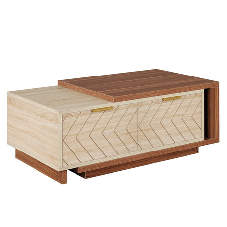 Extendable Coffee Table With 2 Storage Drawers, Dual Tone With Sliding Top, Hidden Storage - Walnut HouseOfZazla