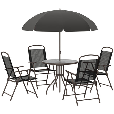 Outsunny - Patio Dining Set With Table Umbrella, Folding Chairs And Dining Table, Outdoor Patio Furniture Set HouseOfZazla