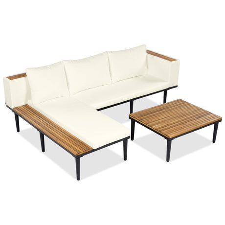 Luxury L-Shaped Acacia Wood Patio Furniture Set with Cushions HouseOfZazla
