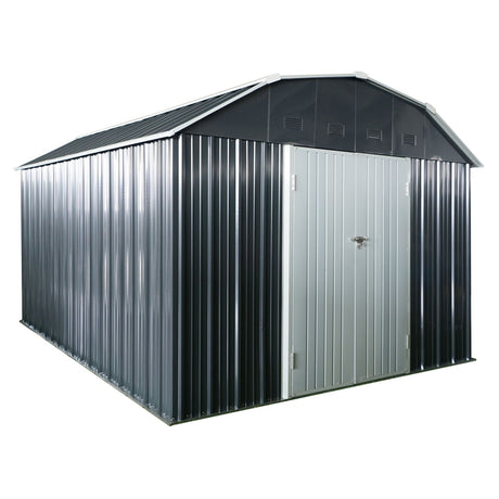10 Ft X 12 Ft Outdoor Metal Storage Shed With Arch Roof With Lockable Doors For Backyard Garden Patio Lawn - Black HouseOfZazla
