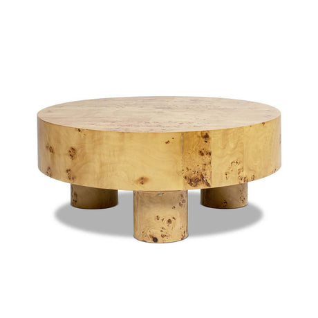 Nebula 35.5' Round Pillar Leg Coffee Table Warm Natural Brown Burl Wood HouseOfZazla